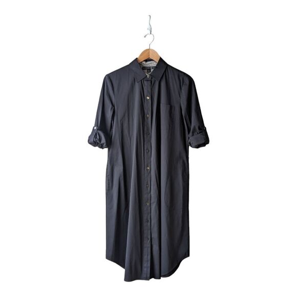 Lafayette 148 Midi Shirt Dress Button Front sz 8 in Black - Picture 5 of 15